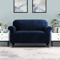 Thumbnail for Artiss Velvet Sofa Cover Plush Couch Cover Lounge Slipcover 2 Seater Sapphire