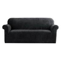 Thumbnail for Artiss Velvet Sofa Cover Plush Couch Cover Lounge Slipcover 3 Seater Black