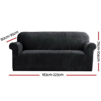 Thumbnail for Artiss Velvet Sofa Cover Plush Couch Cover Lounge Slipcover 3 Seater Black