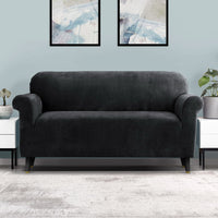 Thumbnail for Artiss Velvet Sofa Cover Plush Couch Cover Lounge Slipcover 3 Seater Black