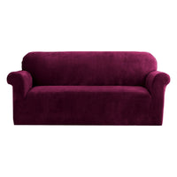 Thumbnail for Artiss Velvet Sofa Cover Plush Couch Cover Lounge Slipcover 3 Seater Ruby Red