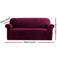 Thumbnail for Artiss Velvet Sofa Cover Plush Couch Cover Lounge Slipcover 3 Seater Ruby Red