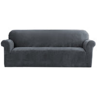 Thumbnail for Artiss Velvet Sofa Cover Plush Couch Cover Lounge Slipcover 4 Seater Grey