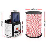 Thumbnail for Giantz Electric Fence Energiser 8km Solar Powered Charger + 500m Polytape Rope