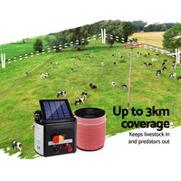 Thumbnail for Giantz Electric Fence Energiser 3km Solar Powered Energizer Set + 1200m Tape