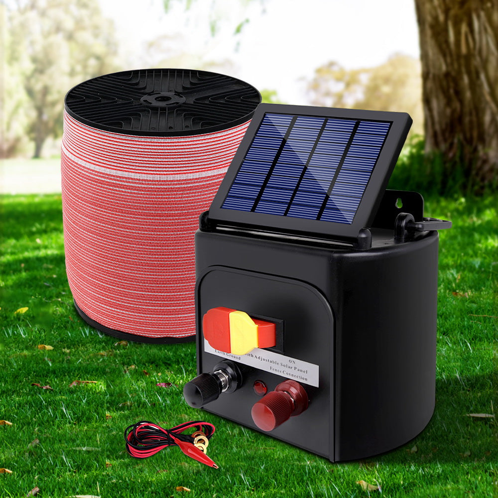 Giantz Electric Fence Energiser 3km Solar Powered Energizer Set + 1200m Tape