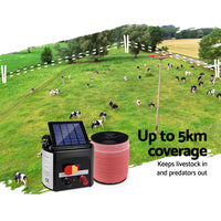 Thumbnail for Giantz Electric Fence Energiser 5km Solar Powered 0.15j Set+ 1200m Tape