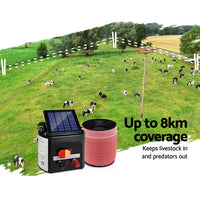 Thumbnail for Giantz Electric Fence Energiser 8km Solar Powered Energizer Charger + 1200m Tape