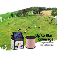 Thumbnail for Giantz 8km Solar Electric Fence Energiser Charger with 400M Tape and 25pcs Insulators