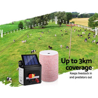 Thumbnail for Giantz 3KM Solar Electric Fence Energiser Energizer 0.1J + 2000M Poly Fencing Wire Tape