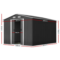 Thumbnail for Giantz Garden Shed 2.6x3.9M w/Metal Base Sheds Outdoor Storage Workshop Tool Shelter Sliding Door