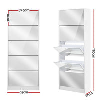 Thumbnail for Artiss 5 Drawer Mirrored Wooden Shoe Cabinet - White