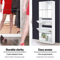 Thumbnail for Artiss 5 Drawer Mirrored Wooden Shoe Cabinet - White