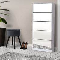 Thumbnail for Artiss 5 Drawer Mirrored Wooden Shoe Cabinet - White