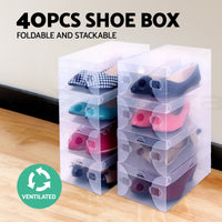 Thumbnail for Artiss Set of 40 Clear Shoe Box Transparent Foldable Shoe Storage Stackable Case