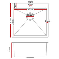 Thumbnail for Cefito 53cm x 50cm Stainless Steel Kitchen Sink Under/Top/Flush Mount Silver