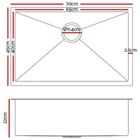 Thumbnail for Cefito 70cm x 45cm Stainless Steel Kitchen Sink Under/Top/Flush Mount Silver