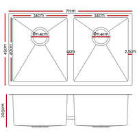 Thumbnail for Cefito 77cm x 45cm Stainless Steel Kitchen Sink Under/Top/Flush Mount Silver