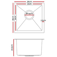 Thumbnail for Cefito 36cm x 36cm Stainless Steel Kitchen Sink Under/Top/Flush Mount Silver