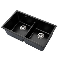 Thumbnail for Cefito Stone Kitchen Sink 790X460MM Granite Under/Topmount Basin Double Bowl Black