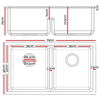 Thumbnail for Cefito Stone Kitchen Sink 790X460MM Granite Under/Topmount Basin Double Bowl Black