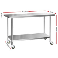 Thumbnail for Cefito 304 Stainless Steel Kitchen Benches Work Bench Food Prep Table with Wheels 1524MM x 610MM