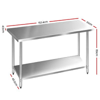 Thumbnail for Cefito 610 x 1524mm Commercial Stainless Steel Kitchen Bench