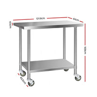 Thumbnail for Cefito 430 Stainless Steel Kitchen Benches Work Bench Food Prep Table with Wheels 1219MM x 610MM