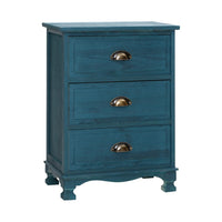 Thumbnail for Artiss Bedside Table 3 Drawers Vintage - THYME Blue