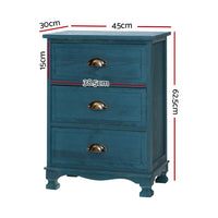 Thumbnail for Artiss Bedside Table 3 Drawers Vintage - THYME Blue