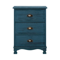 Thumbnail for Artiss Bedside Table 3 Drawers Vintage - THYME Blue