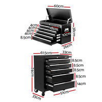 Thumbnail for Giantz 14 Drawers Toolbox Chest Cabinet Mechanic Trolley Garage Tool Storage Box