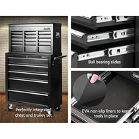 Thumbnail for Giantz 14 Drawers Toolbox Chest Cabinet Mechanic Trolley Garage Tool Storage Box