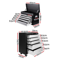 Thumbnail for Giantz 14 Drawers Toolbox Chest Cabinet Mechanic Trolley Garage Tool Storage Box