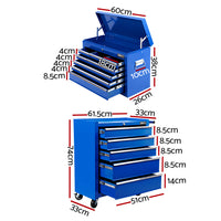 Thumbnail for Giantz 14 Drawers Toolbox Chest Cabinet Mechanic Trolley Garage Tool Storage Box