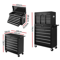 Thumbnail for Giantz 15 Drawers Tool Box Chest Trolley Cabinet Garage Storage Boxes Organizer Black