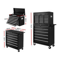 Thumbnail for Giantz Tool Box Chest Trolley 16 Drawers Cabinet Cart Garage Toolbox Black