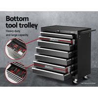 Thumbnail for Giantz Tool Chest and Trolley Box Cabinet 16 Drawers Cart Garage Storage Black