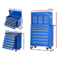 Thumbnail for Giantz Tool Chest and Trolley Box Cabinet 16 Drawers Cart Garage Storage Blue