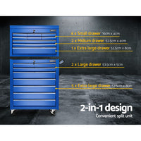 Thumbnail for Giantz Tool Chest and Trolley Box Cabinet 16 Drawers Cart Garage Storage Blue