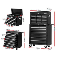 Thumbnail for Giantz 17 Drawers Tool Box Trolley Chest Cabinet Cart Garage Mechanic Toolbox Black