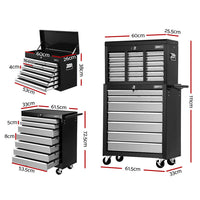 Thumbnail for Giantz 17 Drawers Tool Box Trolley Chest Cabinet Cart Garage Mechanic Toolbox Black and Grey