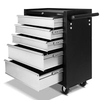 Thumbnail for Giantz 5 Drawer Mechanic Tool Box Cabinet Storage Trolley - Black & Grey