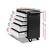 Thumbnail for Giantz 5 Drawer Mechanic Tool Box Cabinet Storage Trolley - Black & Grey