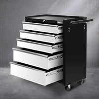 Thumbnail for Giantz 5 Drawer Mechanic Tool Box Cabinet Storage Trolley - Black & Grey