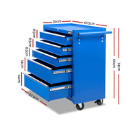 Thumbnail for Giantz 5 Drawer Mechanic Tool Box Cabinet Storage Trolley - Blue