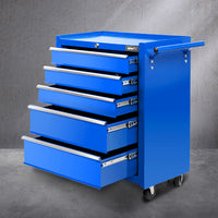 Thumbnail for Giantz 5 Drawer Mechanic Tool Box Cabinet Storage Trolley - Blue