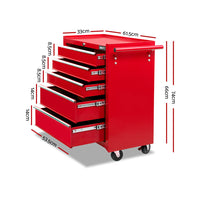 Thumbnail for Giantz 5 Drawer Mechanic Tool Box Cabinet Storage Trolley - Red