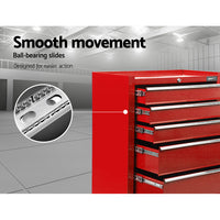 Thumbnail for Giantz 5 Drawer Mechanic Tool Box Cabinet Storage Trolley - Red