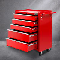 Thumbnail for Giantz 5 Drawer Mechanic Tool Box Cabinet Storage Trolley - Red